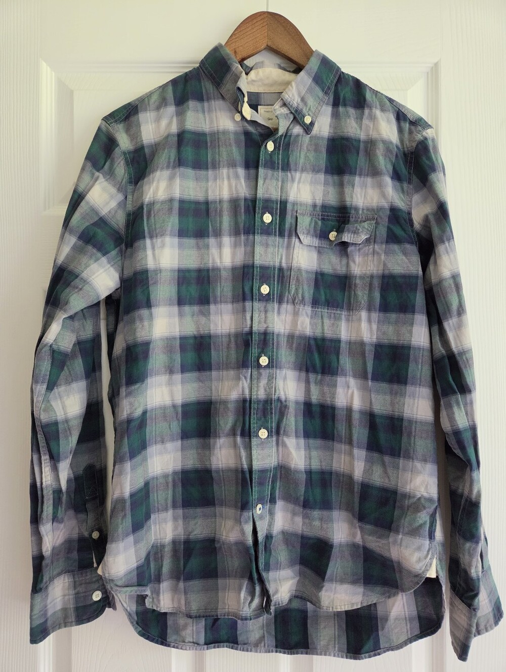 GAP Lightweight Cameron Plaid Shirt Balsam Green M